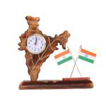 wooden pen holder with india map & watch